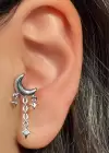 Gümüş Renk Ay Figürlü Çelik Tragus/Kıkırdak Küpe/Piercing (Tek)