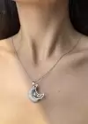 Gümüş Renk Ay Figürlü Taş Detaylı Çelik Kolye
