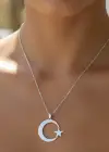 Gümüş Renk Ay Ve Yıldız Figürlü Çelik Kolye