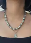 Gümüş Renk Ayı Figürlü İnci Detaylı  Çoklu Kolye