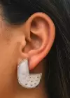 Gümüş Renk Beyaz Mineli Küpe (Çift)