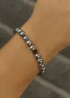 Gümüş Renk Boncuk Detaylı Çelik Erkek Bileklik