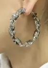 Gümüş Renk Burgu Detaylı 35Mm Halka Küpe (Çift)