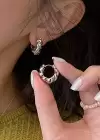 Gümüş Renk Burgu Detaylı Çelik Halka Küpe (Çift)