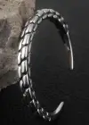 Gümüş Renk Burgu Detaylı Erkek Çelik Kelepçe Bileklik