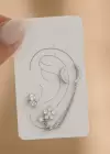 Gümüş Renk Çiçek Figürlü İkili Ear Cuff Küpe Set