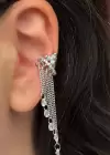 Gümüş Renk Çiçek Figürlü Sallantılı Ear Cuff (Tek)