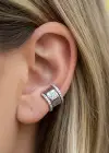 Gümüş Renk Çiçek Figürlü Taş Detaylı 14K Altın Kaplama TX Ear Cuff (Tek)
