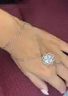 Gümüş Renk Çiçek Figürlü Taş Detaylı Çelik Şahmeran