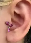 Gümüş Renk Çiçek Figürlü Taş Detaylı Çelik Tragus/Kıkırdak Küpe/Piercing (Tek)