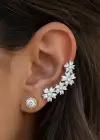 Gümüş Renk Çiçek Figürlü Taş Detaylı Ear Cuff (Tek)