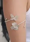 Gümüş Renk Çiçek Ve Kelebek Figürlü Tasarım Bileklik Kol Aksesuarı
