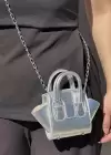 Gümüş Renk Deri Kadın Çanta
