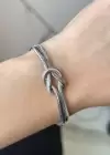 Gümüş Renk Düğüm Detaylı Çelik Bileklik