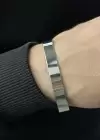 Gümüş Renk Erkek Çelik Kelepçe Bileklik