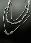 Gümüş Renk Erkek Zincir Çoklu Çelik Kolye (55cm)