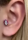 Gümüş Renk Fuşya Taş Detaylı Cerrahi Çelik Tragus/Kıkırdak Küpe/Piercing (Tek)