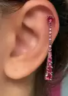 Gümüş Renk Fuşya Taş Detaylı Cerrahi Çelik Tragus/Kıkırdak Küpe/Piercing (Tek)