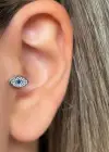 Gümüş Renk Göz Figürlü Taş Detaylı Çelik Tragus/Kıkırdak Küpe/Piercing (Tek)