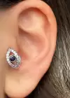 Gümüş Renk Göz Figürlü Taş Detaylı Cerrahi Çelik Halka Tragus/Kıkırdak Küpe/Piercing (Tek)