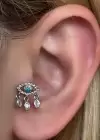 Gümüş Renk Göz Figürlü Taşlı Cerrahi Çelik Tragus/Kıkırdak Küpe/Piercing (Tek)