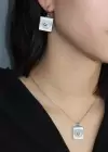 Gümüş Renk Göz Figürlü YSX Küpe Ve Kolye Set