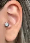 Gümüş Renk Güneş Figürlü Çelik Tragus/Kıkırdak Küpe/Piercing (Tek)