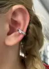 Gümüş Renk Halka Detaylı Taşlı Çelik Ear Cuff (Tek)