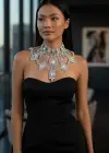 Gümüş Renk Hologram Taş Detaylı Tasarım Abiye Kolye