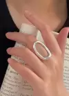 Gümüş Renk İçi Boş Oval Ayarlanabilir Çelik Yüzük