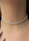 Gümüş Renk İki Sıra Taş Detaylı Choker Kolye