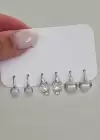 Gümüş Renk İnci Detaylı 6lı Küpe Set