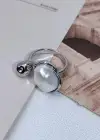 Gümüş Renk İnci Detaylı Ayarlanabilir Çelik Yüzük