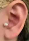 Gümüş Renk İnci Detaylı Çelik Tragus/Kıkırdak Küpe/Piercing (Tek)