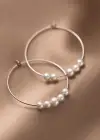 Gümüş Renk İnci Detaylı Halka Küpe (Çift)