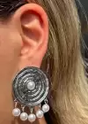 Gümüş Renk İnci Detaylı Küpe (Çift)