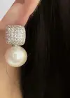 Gümüş Renk İnci Detaylı Küpe (Çift)