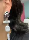 Gümüş Renk İnci Detaylı Sallantılı Abiye Küpe (Çift)