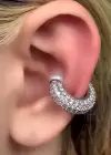 Gümüş Renk İnci Ve Taş Detaylı Ear Cuff (Tek)
