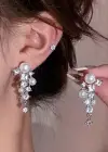 Gümüş Renk İnci Ve Taş Detaylı Küpe (Çift)