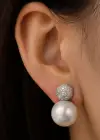 Gümüş Renk İnci Ve Taş Detaylı Küpe (Çift)