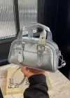 Gümüş Renk Kadın Deri Çanta