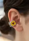 Gümüş Renk Kalp Figürlü 14K Altın Kaplama TX Ear Cuff (Tek)