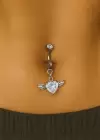 Gümüş Renk Kalp Figürlü Delik Gerektirmeyen Cerrahi Çelik Göbek Piercing