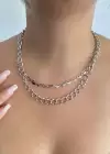 Gümüş Renk Kalp Figürlü İkili Kolye