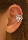 Gümüş Renk Kalp Figürlü Taş Detaylı 14K Altın Kaplama TX Ear Cuff (Tek)