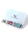 Gümüş Renk Kalp Figürlü Taş Detaylı 6lı YSX Küpe Set