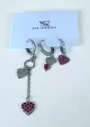 Gümüş Renk Kalp Figürlü Taş Detaylı 6lı YSX Küpe Set