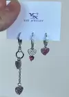 Gümüş Renk Kalp Figürlü Taş Detaylı 6lı YSX Küpe Set