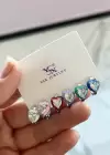 Gümüş Renk Kalp Figürlü Taş Detaylı 6lı YSX Küpe Set